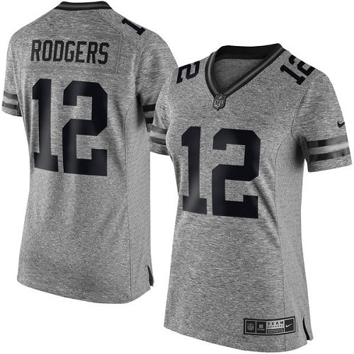 Women's Limited Aaron Rodgers Nike Jersey Gray - #12 Gridiron NFL Green Bay Packers